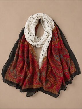 🌺 Vintage 100% Silk Oversized Scarf – Handmade in Spain